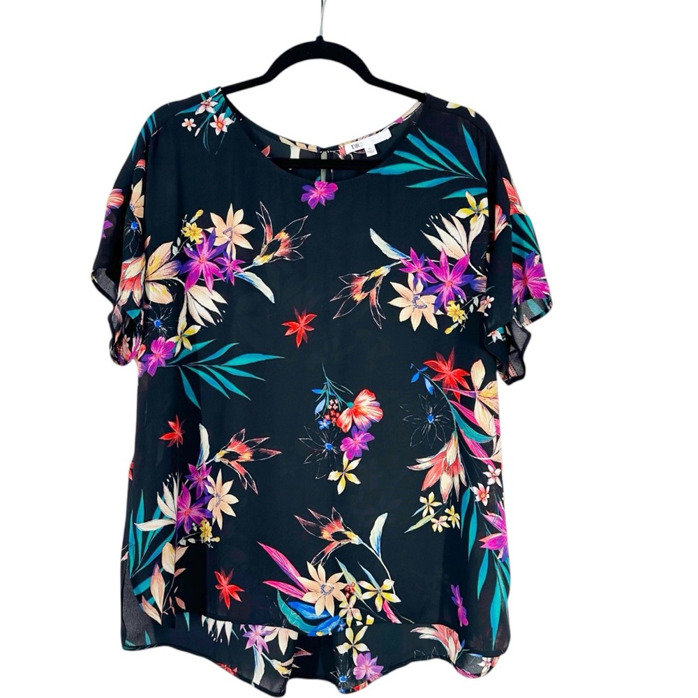DR2 tropical print short sleeve blouse